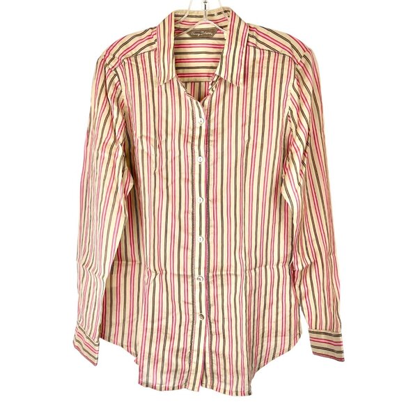 Tommy Bahama Womens Striped Button-Up Shirt Size 8 Cotton & Silk Blend EUC - Picture 1 of 16